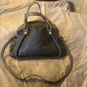 Chloe Pataky Leather Satchel Handbag Grey/Brown (Taupe) Color